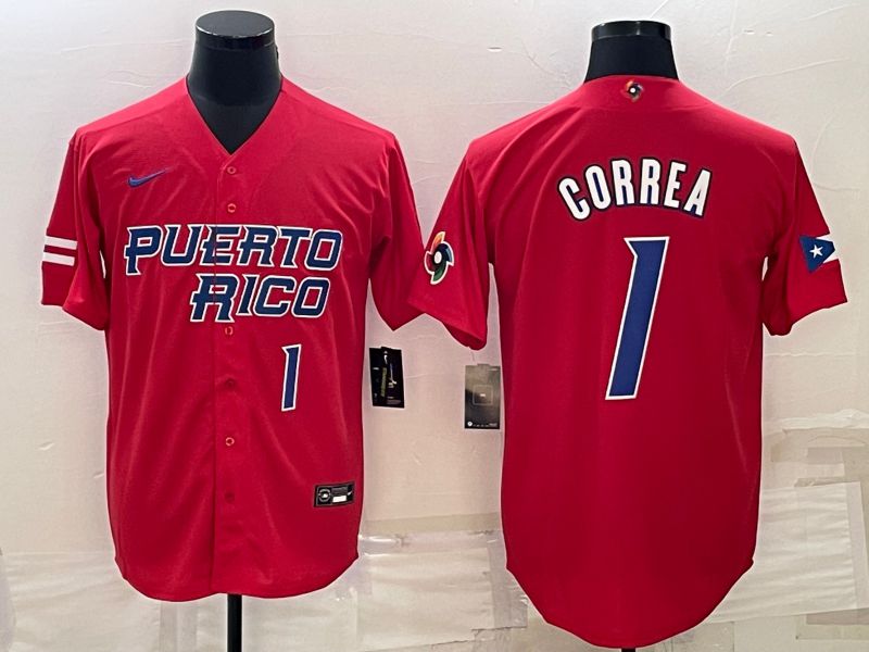 Men 2023 World Cub #1 Correa Red Nike MLB Jersey1